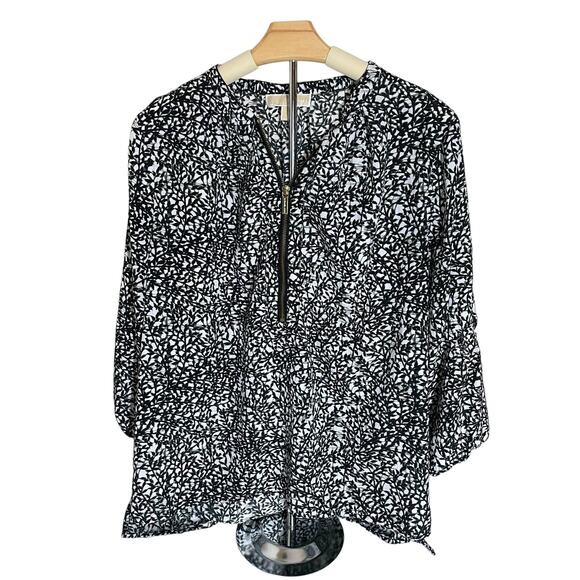 MICHAEL KORS 1/4 ZIP TUNIC BLOUSE. SIZE 12 BLACK AND WHITE - Picture 1 of 7